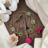 Vriksham Elegant Gold Look Alike Lotus Short Neckpiece-Green-G19077